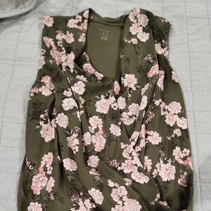 Floral Drape Blouse - Olive and Blush